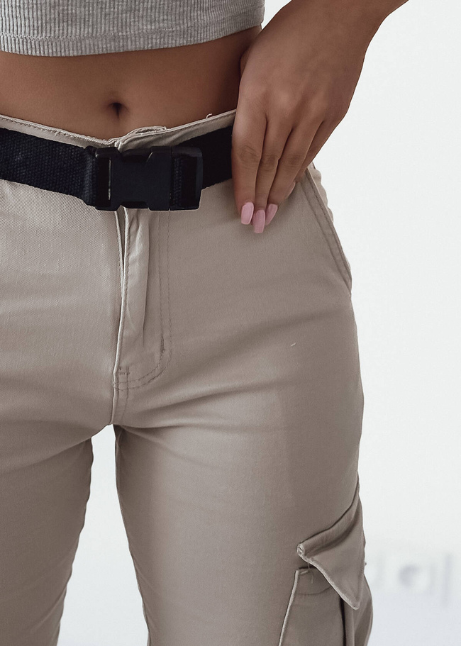 SPODNIE BOJÓWKI Z KIESZENIAMI+ PASEK- BEŻOWE