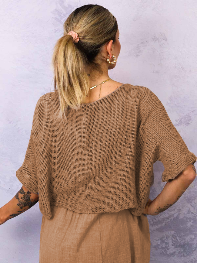 SUKIENKA MIDI Z AŻUROWĄ GÓRĄ- BRĄZOWA