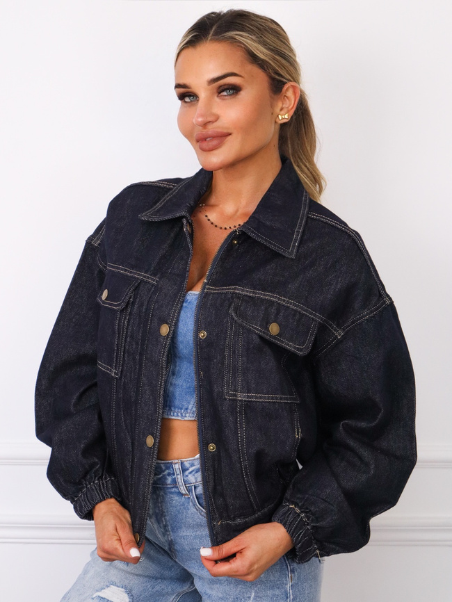 JEANSOWA KURTKA O KROJU OVERSIZE- CIEMNY JEANS