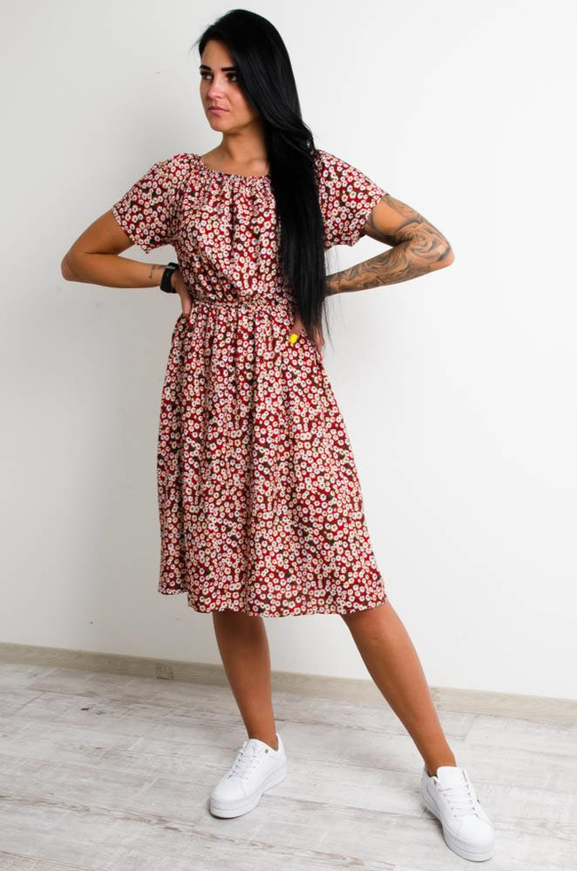 CZERWONA SUKIENKA HISZPANKA W DROBNE KWIATY