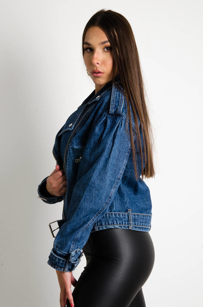 JEANSOWA KURTKA BIKER W KOLORZE GRANATU