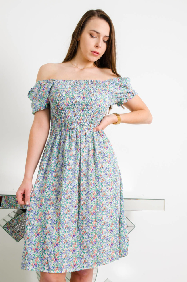 ZIELONA SUKIENKA W KWIATY Z BUFKAMI