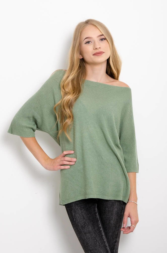 ZIELONY DZIANINOWY SWETEREK W PRĄŻEK