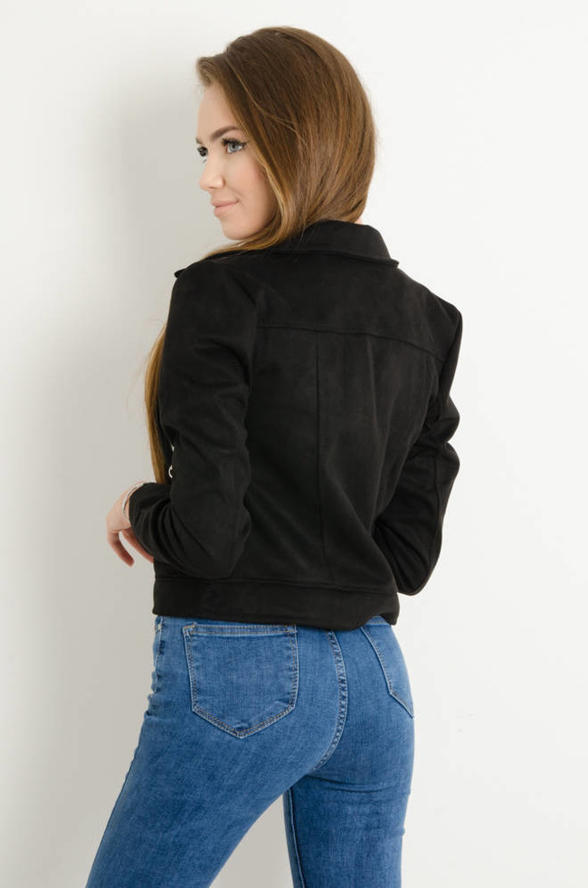 KURTKA PRZEJŚCIOWA RAMONESKA Z IMITACJI ZAMSZU- CZARNA 