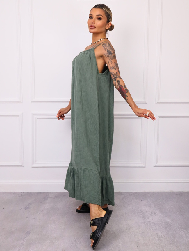 SUKIENKA MAXI MUŚLINOWA Z FALBANĄ- ZIELONA