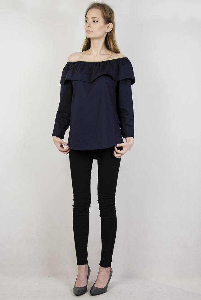 Koszula granatowa z hiszpańskim dekoltem