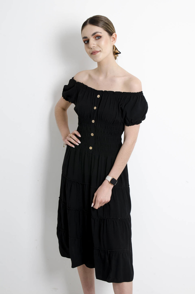 SUKIENKA HISZPANKA MIDI Z GUMĄ W PASIE- CZARNA