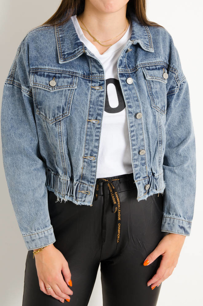 KURTKA JEANSOWA Z GUMĄ W PASIE