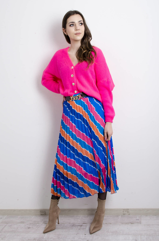 SPÓDNICA WZORZYSTA PLISOWANA Z PASKIEM- NIEBIESKA