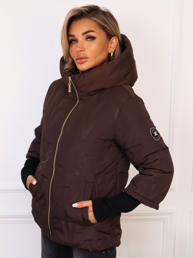 KURTKA ASYMETRYCZNA Z PRZEDŁUŻONYMI ŚCIĄGACZAMI PRZY RĘKAWACH- CZEKOLADOWA