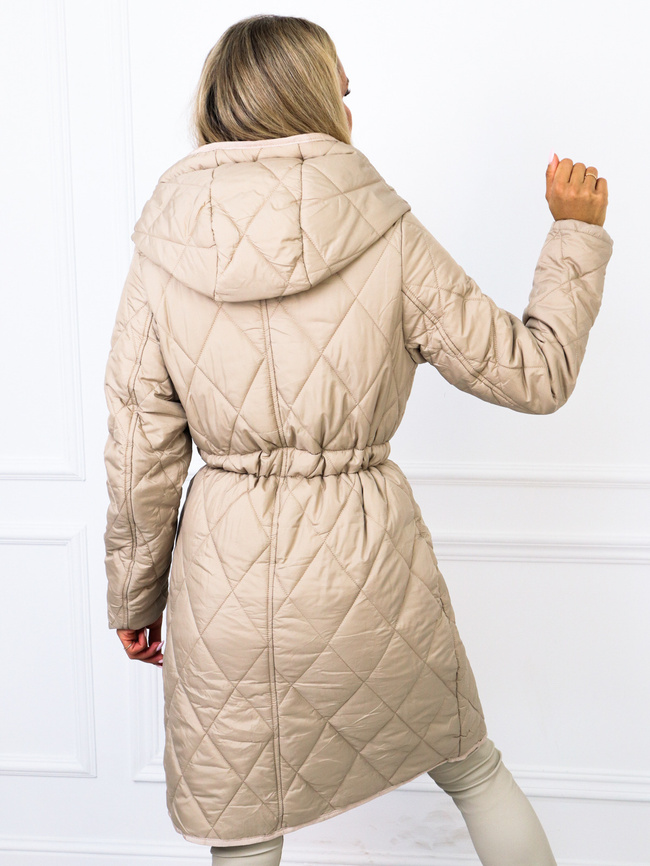 PIKOWANA KURTKA PŁASZCZ WIĄZANY W PASIE- BEŻOWA