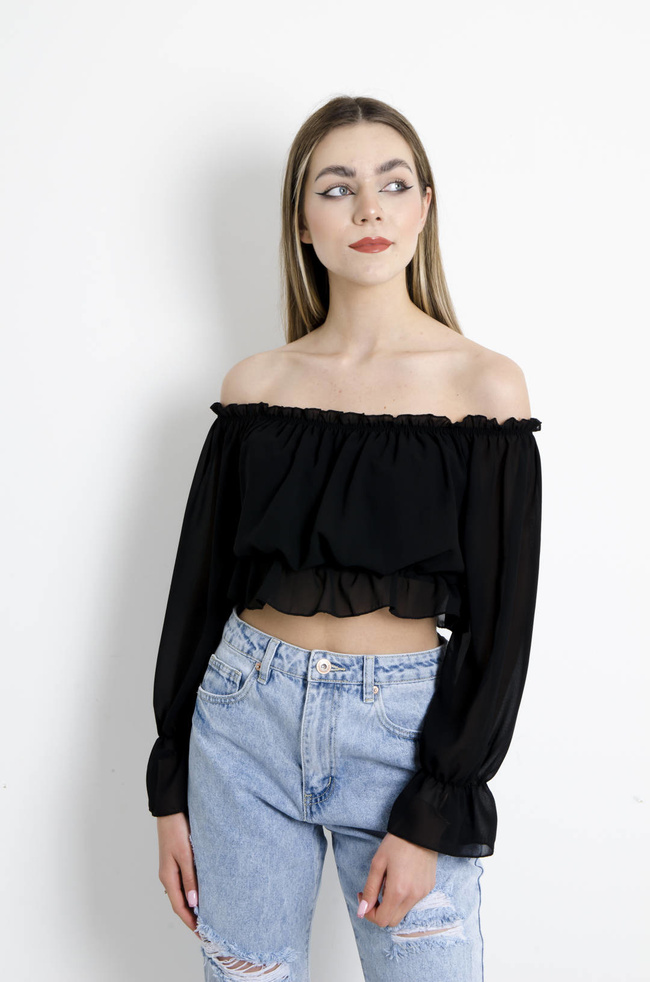 BLUZKA HISZPANKA NA DŁUGI RĘKAW - CZARNA