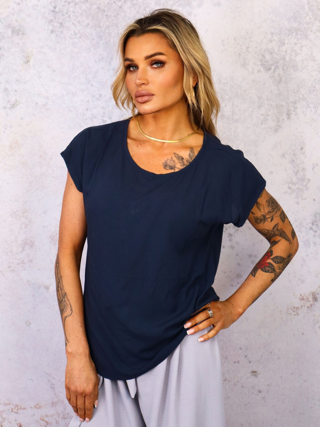 ASYMETRYCZNY T-SHIRT OVERSIZE- GRANATOWY