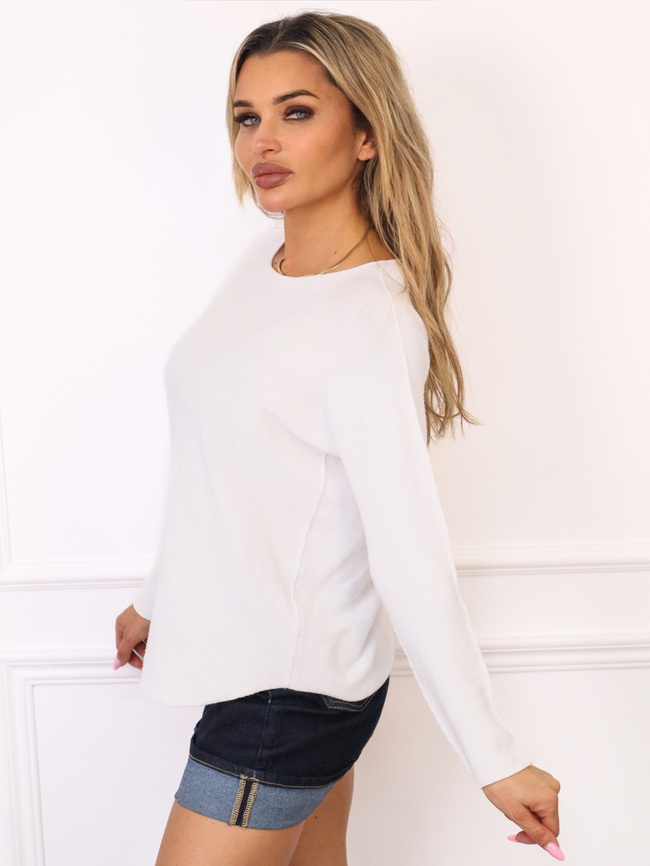 SWETER Z OKRĄGŁYM DEKOLTEM- BIAŁY