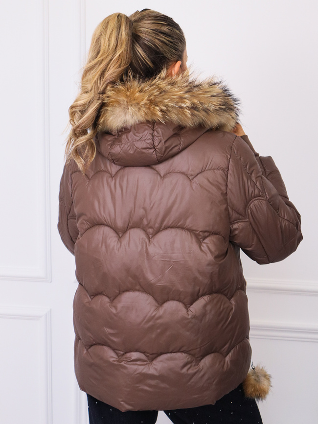 KURTKA PIKOWANA Z ZAMKAMI PO BOKACH I FUTERKIEM- BRĄZOWA