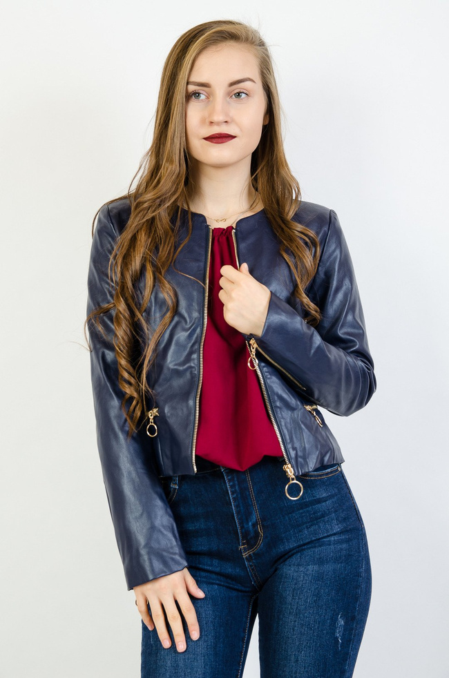 Granatowa ramoneska ze złotymi zamkami