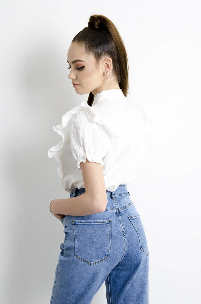 BLUZKA KOSZULOWA Z BUFIASTYMI RĘKAWAMI 