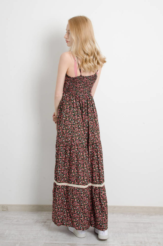 SUKIENKA W KWIATY NA CIENKICH RAMIĄCZKACH MAXI - CZARNA