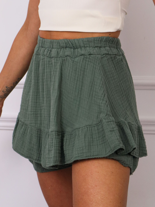 SPÓDNICO-SPODENKI MUŚLINOWE Z FALBANAMI- ZIELONE