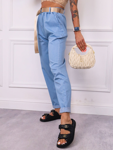 SPODNIE MATERIAŁOWE Z KIESZENIAMI+ PASEK- NIEBIESKIE