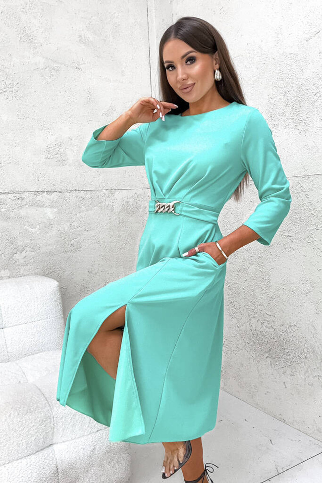 SUKIENKA MIDI Z ROZPORKIEM+ PASEK- ZIELONA