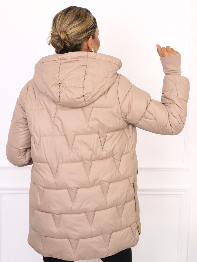 KURTKA PIKOWANA Z ZAMKAMI PO BOKACH- BEŻOWA