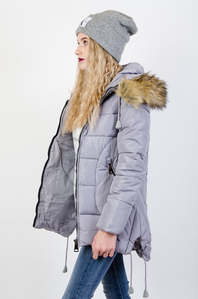 Szara kurtka pikowana z rozcięciami po bokach