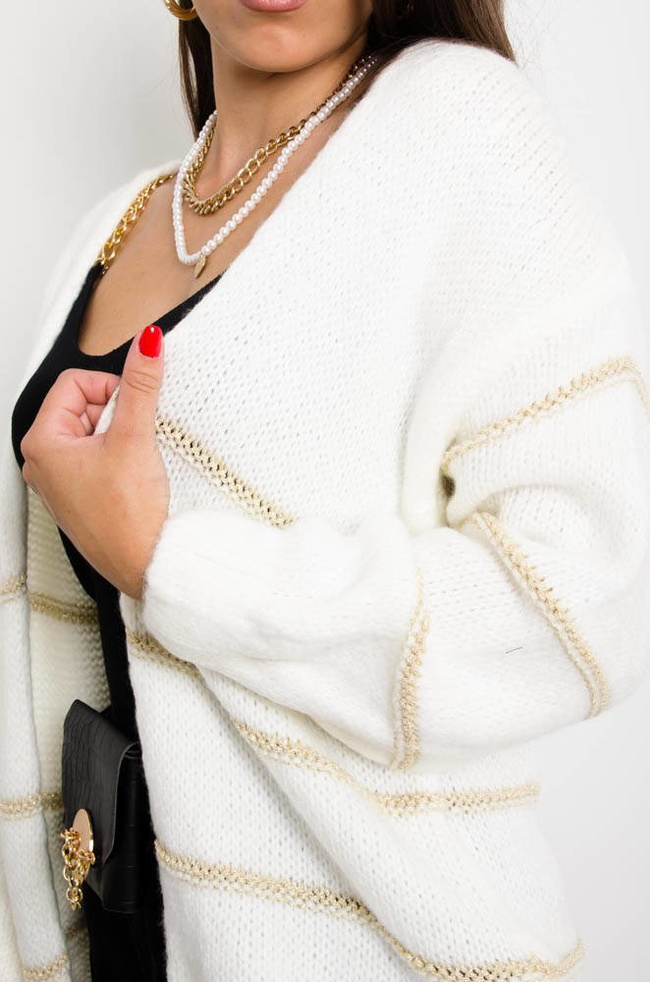 KREMOWO-ZŁOTY SWETER KARDIGAN