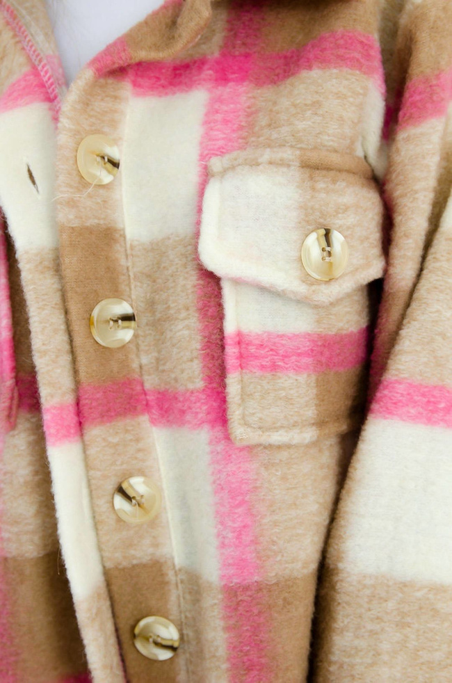 RÓŻOWY PŁASZCZ KOSZULA W KRATĘ 