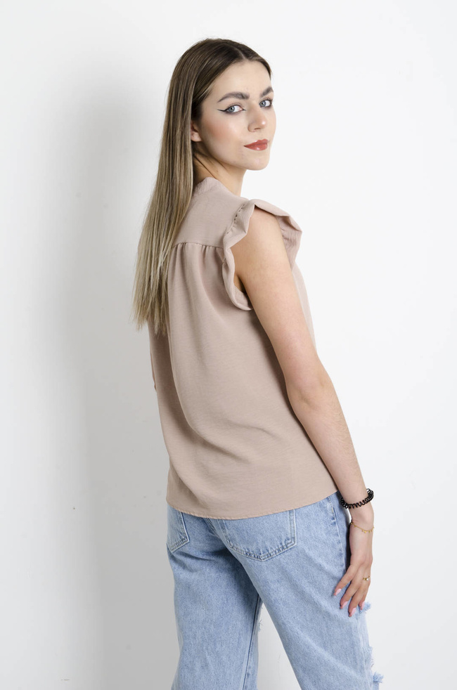 BLUZKA Z WIĄZANIEM BEŻOWA