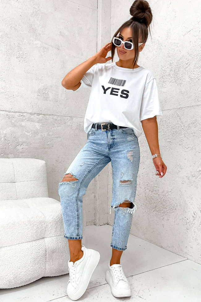 T-SHIRT Z KODEM KRESKOWYM YES-NO- BIAŁA