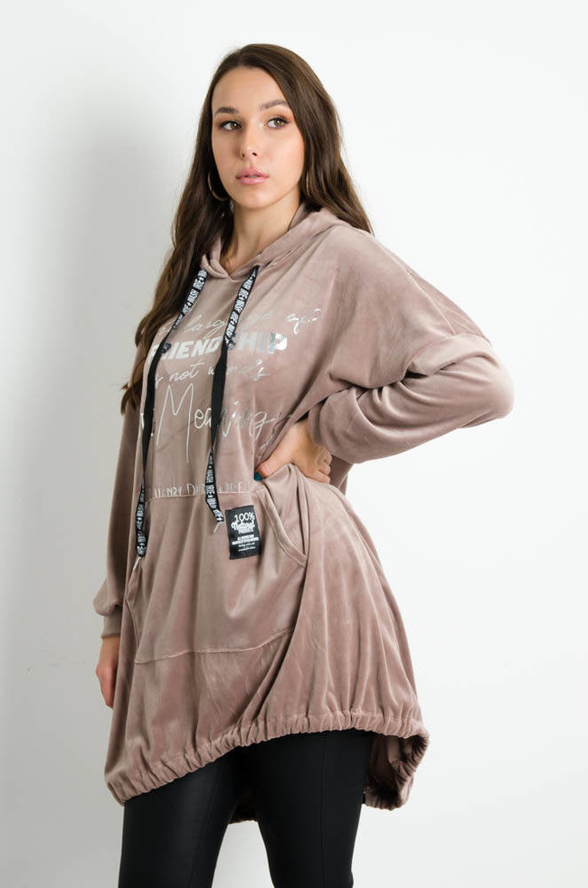 BRĄZOWA ASYMETRYCZNA TUNIKA Z NAPISEM