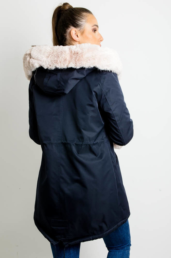 GRANATOWA KURTKA PARKA ZIMOWA Z ODPINANYM FUTERKIEM