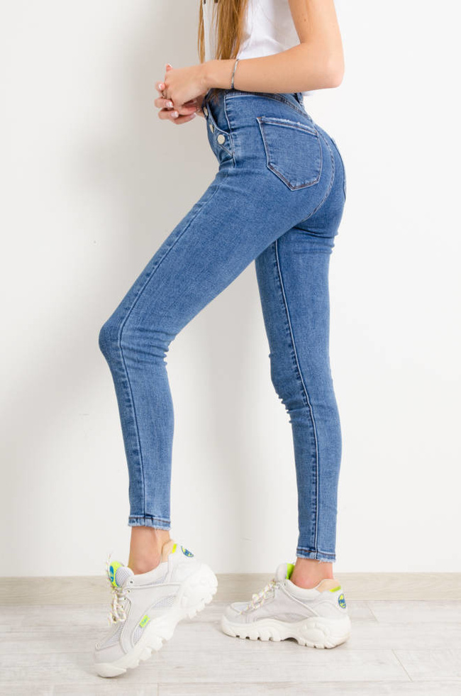 SPODNIE JEANSOWE Z OZDOBNYMI GUZIKAMI PRZY KIESZENIACH- BARDZO WYSOKI STAN