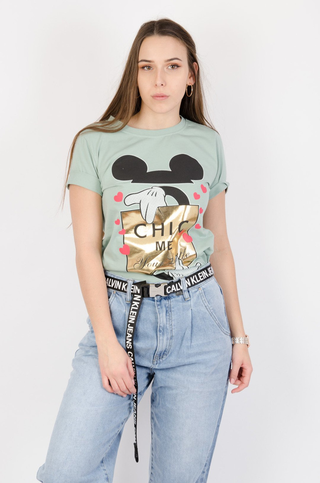 MIĘTOWY T-SHIRT Z NADRUKIEM 