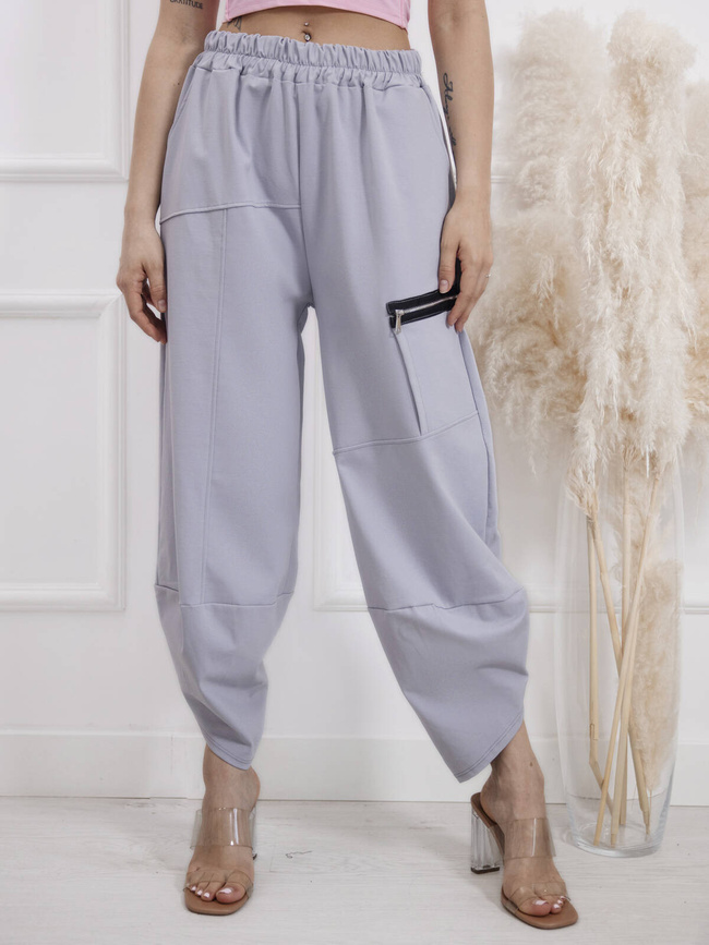 SPODNIE DRESOWE SZEROKIE Z ZAMKIEM NA NOGAWCE- SZARE