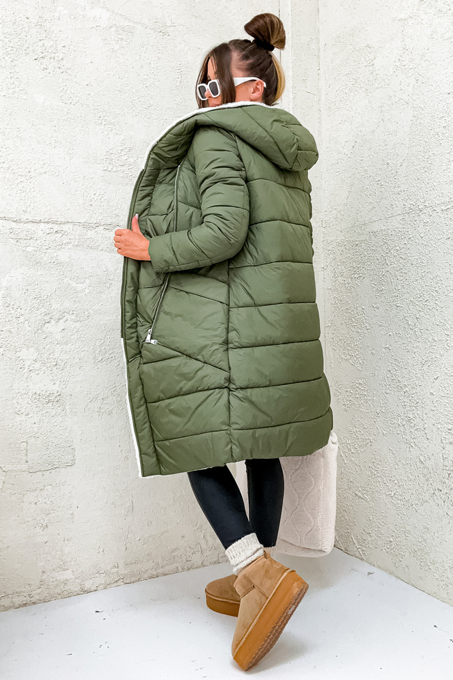DŁUGA DWUSTRONNA KURTKA Z FUTERKIEM- ZIELONA