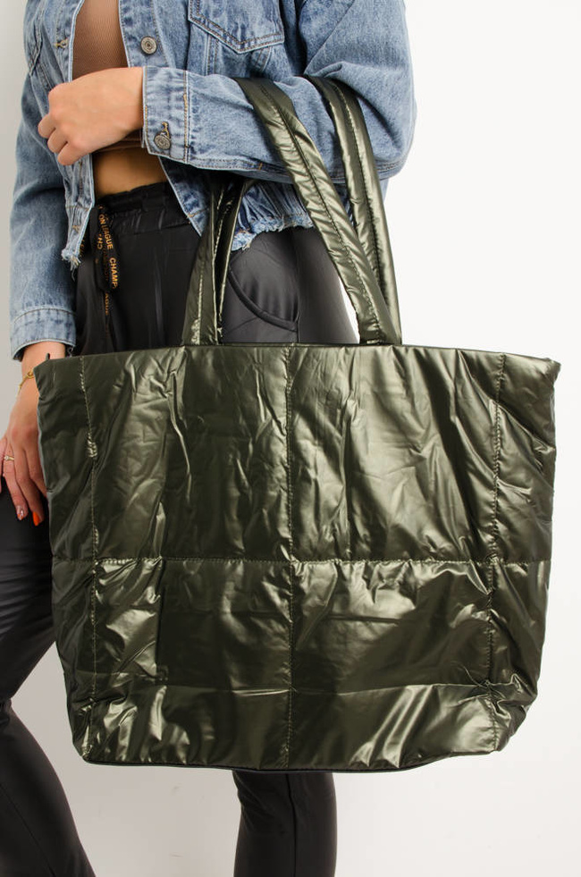 DUŻA PIKOWANA TORBA TYPU SHOPPER- ZIELONA