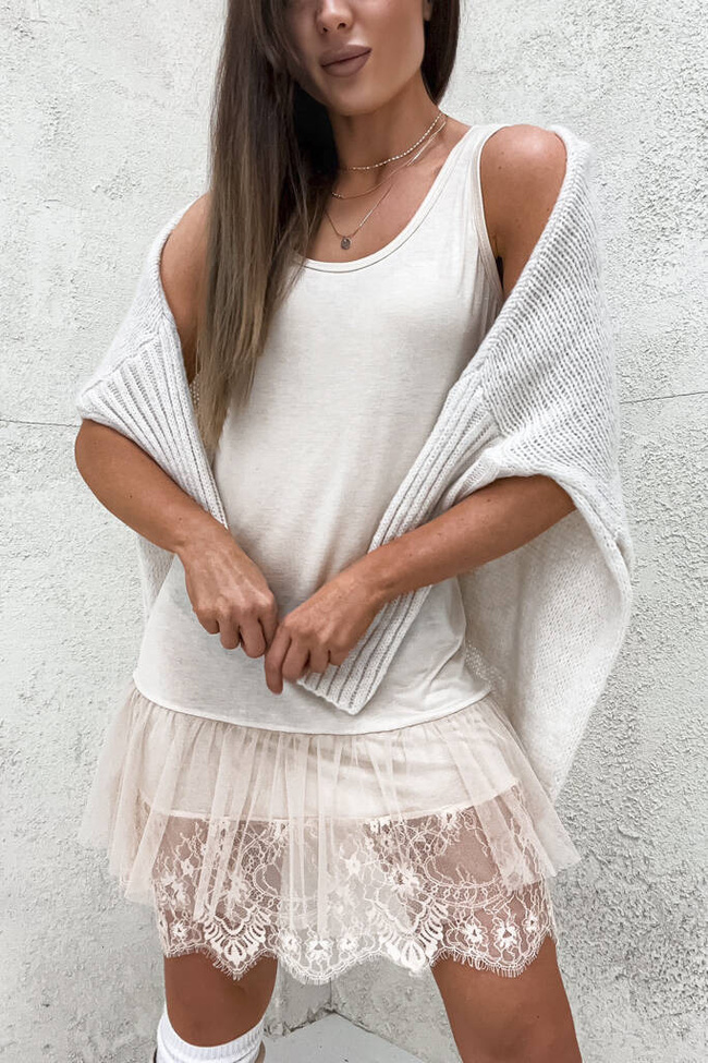 BEŻOWA SUKIENKA HALKA Z KORONKĄ