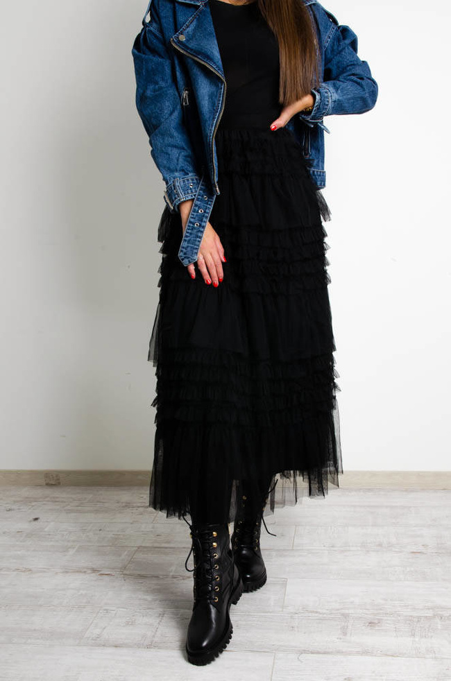 DŁUGA CZARNA SPÓDNICA TIULOWA