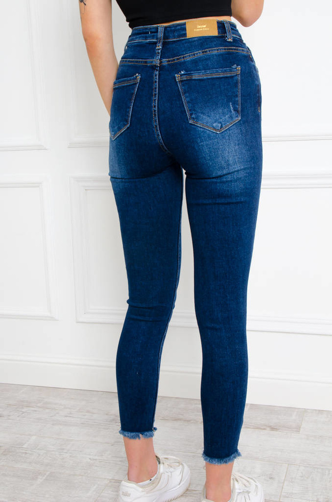 SPODNIE JEANSOWE SKINNY Z PRZETARCIAMI- CIEMNY JEANS