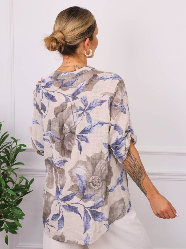 KOSZULA WZORZYSTA Z LNEM- BEŻOWA