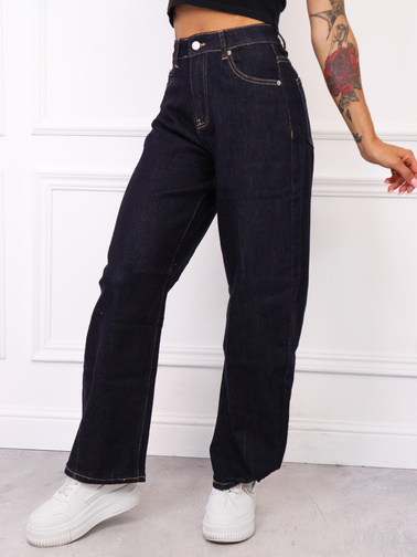 SPODNIE JEANSOWE BALLOON FIT Z OZDOBNYM SZYCIEM NA NOGAWCE-GRANATOWE