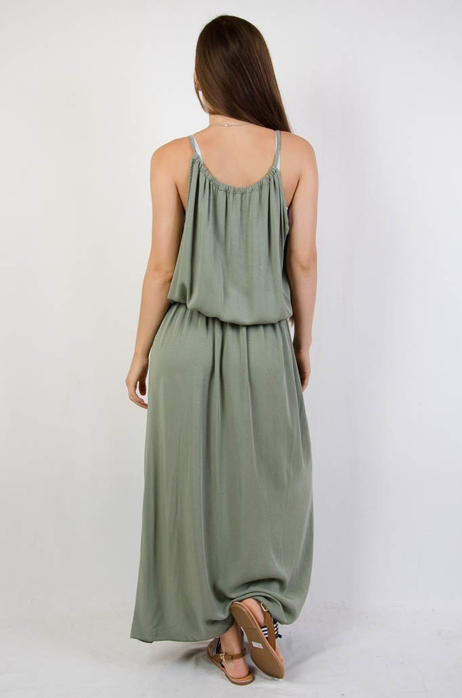 Długa zielona sukienka z rozporkiem na boku