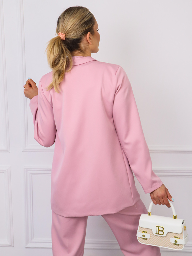 KOMPLET ELEGANCKI MARYNARKA+ SPODNIE- BROSZKA GRATIS- PUDROWORÓŻOWY