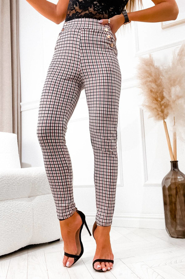 MATERIAŁOWE SPODNIE W KRATĘ- CZERWONE