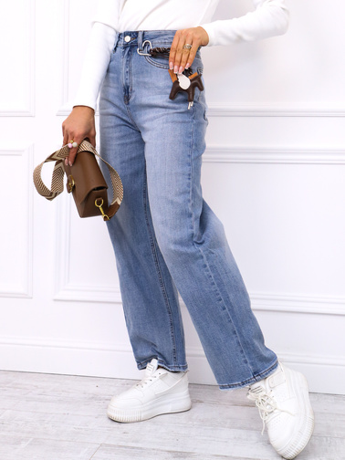 SPODNIE JEANSOWE LOOSE FIT Z OZDOBNĄ ZAWIESZKĄ- NIEBIESKIE