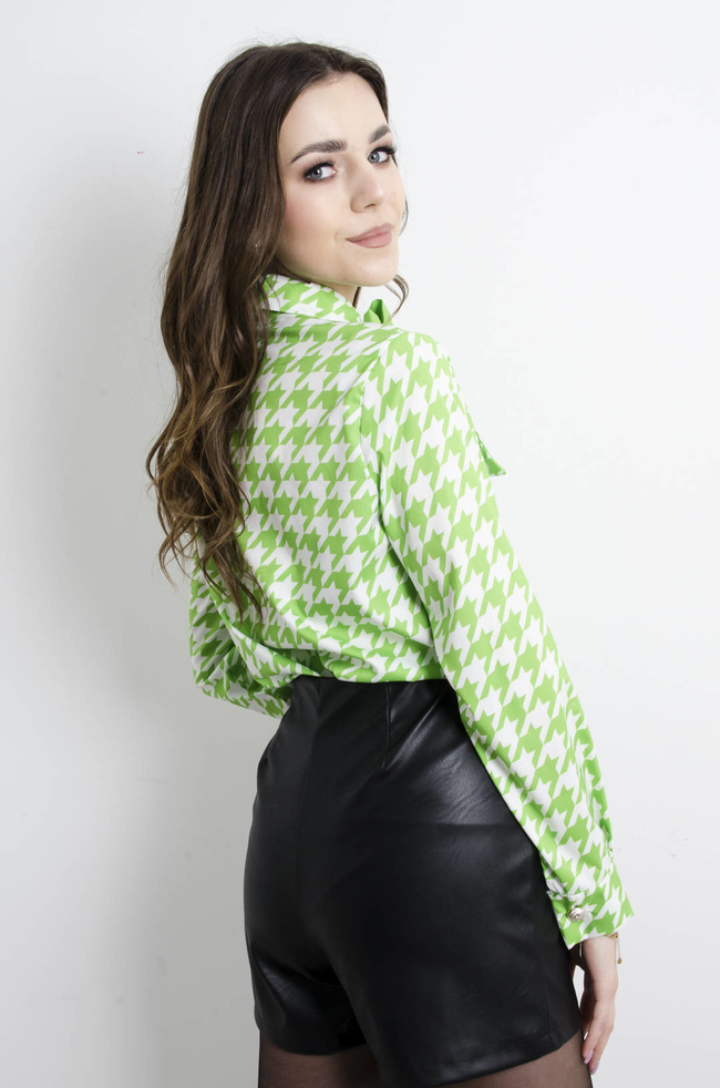 KOSZULA W PEPITKĘ Z WIĄZANIEM- ZIELONA