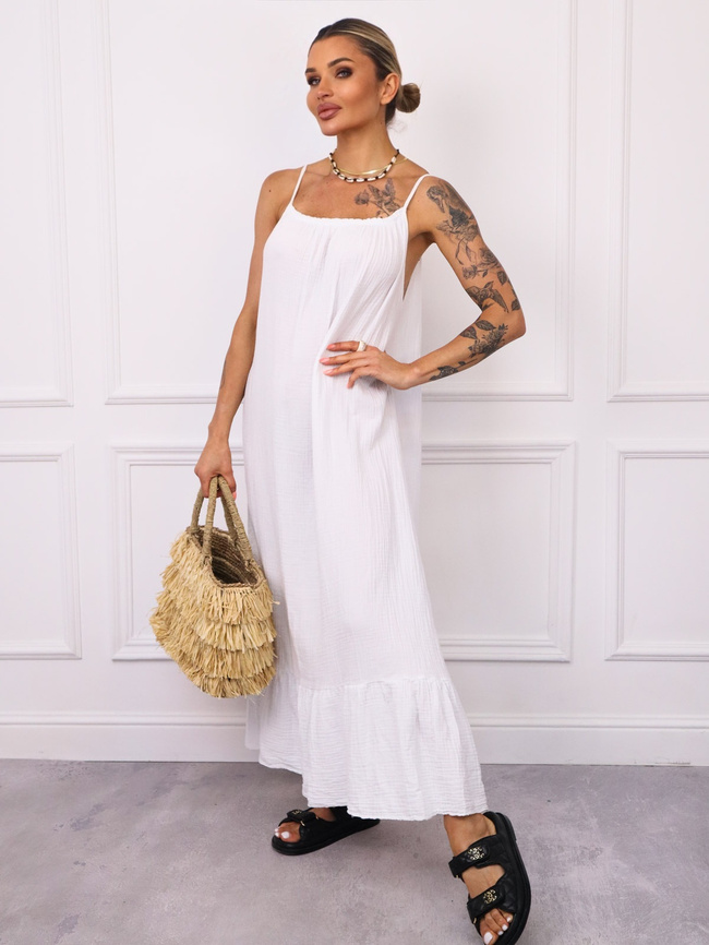 SUKIENKA MAXI MUŚLINOWA Z FALBANĄ- BIAŁA