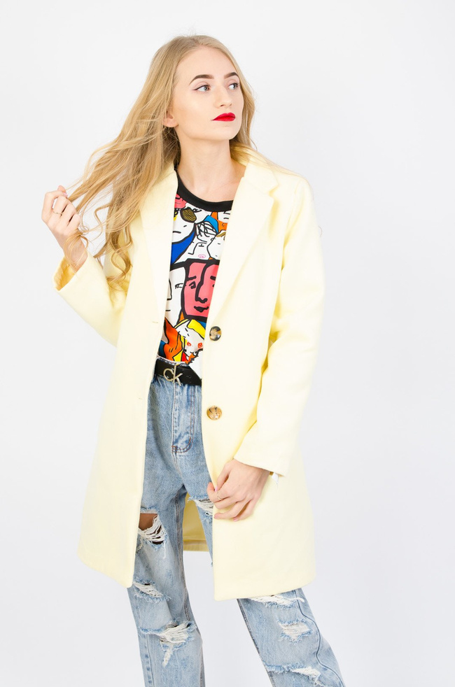 WIOSENNY PŁASZCZ W PASTELOWYM ODCIENIU - ZÓŁTY